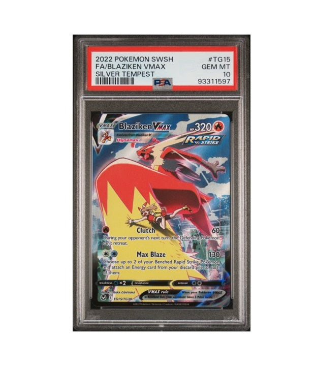 PSA 10 - BLAZIKEN VMAX #TG15 FULL ART 2022 POKEMON SWORD & SHIELD SILVER TEMPEST GRADED CARD