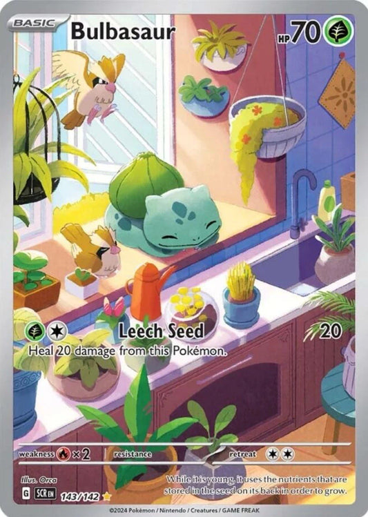 BULBASAUR #143/142 - SPECIAL ILLUSTRATION FULL ART RARE POKEMON CARD - SCARLET & VIOLET - STELLAR CROWN