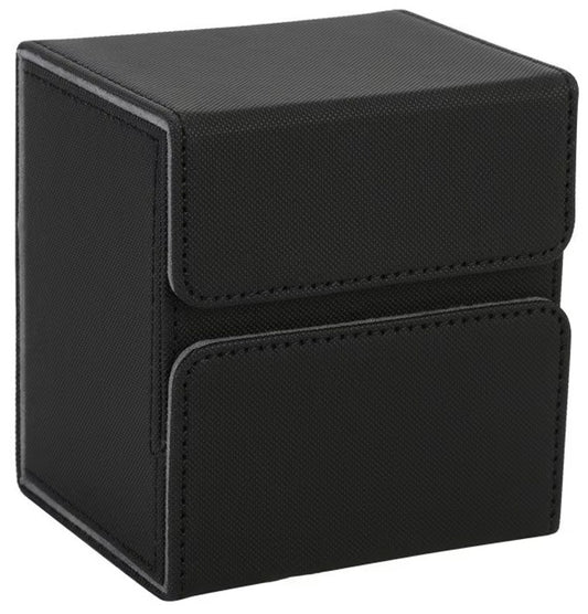 Trading Card Deck Storage Case PU Leather Box - with Accessories Drawer Black with Grey Lining