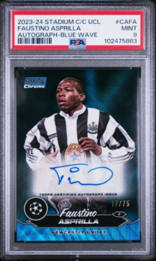 PSA 9 - 2023-24 TOPPS STADIUM CLUB CHROME UEFA CLUB COMPETITIONS CHROME AUTOGRAPHS #CAFA FAUSTINO ASPRILLA AUTOGRAPH-BLUE WAVE - GRADED SPORTS CARD