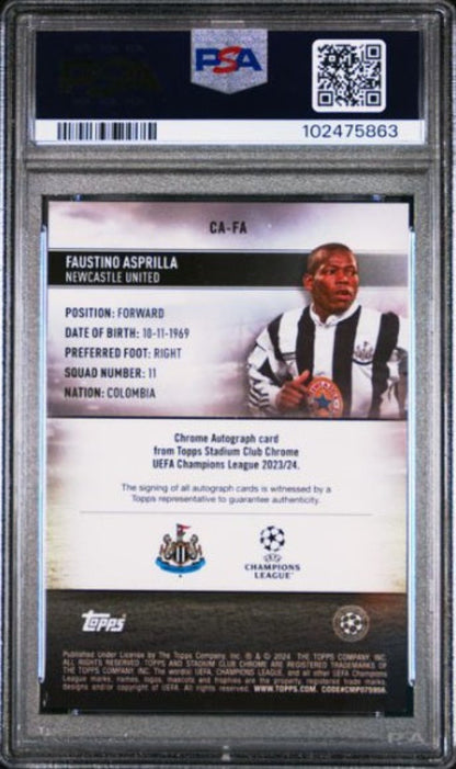 PSA 9 - 2023-24 TOPPS STADIUM CLUB CHROME UEFA CLUB COMPETITIONS CHROME AUTOGRAPHS #CAFA FAUSTINO ASPRILLA AUTOGRAPH-BLUE WAVE - GRADED SPORTS CARD