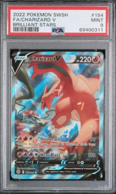 PSA 9- #154 CHARIZARD V- 2022 FULL ART- SWORD & SHIELD BRILLIANT STARS
