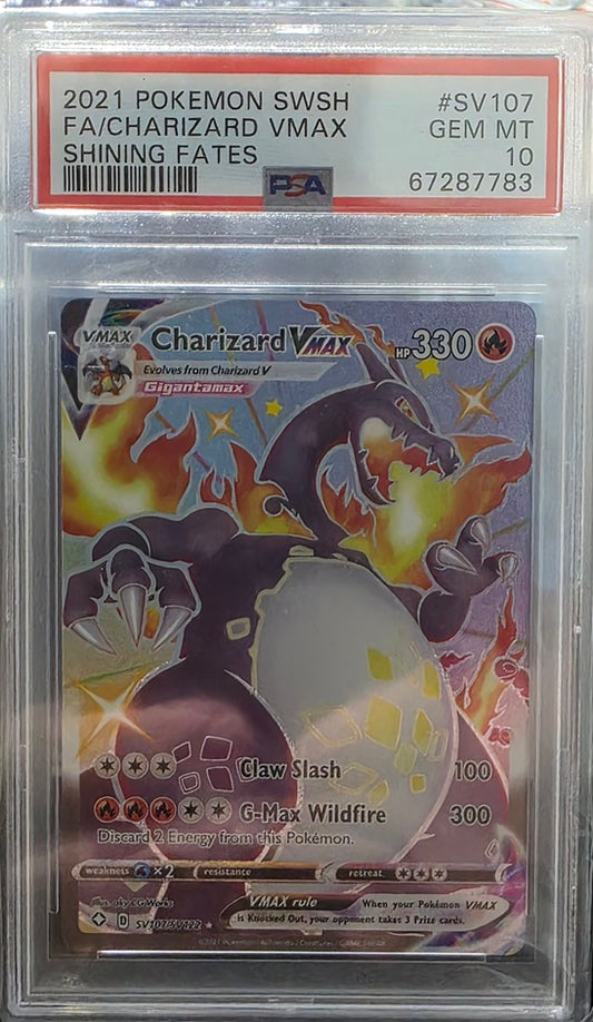 PSA 10 - CHARIZARD VMAX #SV107 FULL ART - 2021 SWORD & SHIELD SHINING FATES GRADED POKEMON CARD