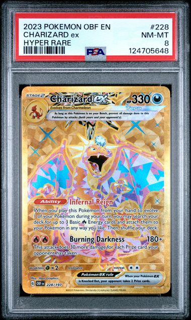 PSA 8- CHARIZARD EX #228 - 2023 POKEMON OBSIDIAN FLAMES HYPER RARE GRADED CARD