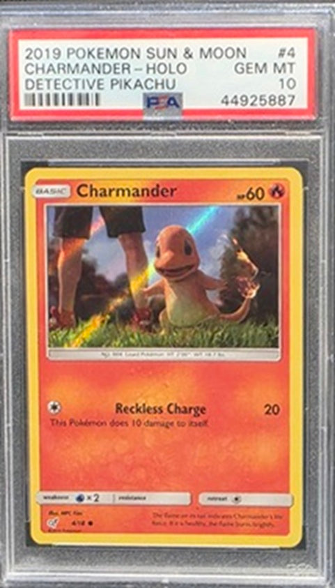 PSA 10 - CHARMANDER #4 - HOLO - 2019 SUN & MOON - DETECTIVE PIKACHU GRADED POKEMON CARD