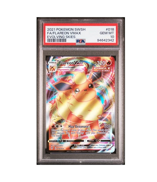 PSA 10 FLAREON VMAX #018 - FULL ART HOLO RARE 2021 SWSH EVOLVING SKIES POKEMON TCG GRADED CARD