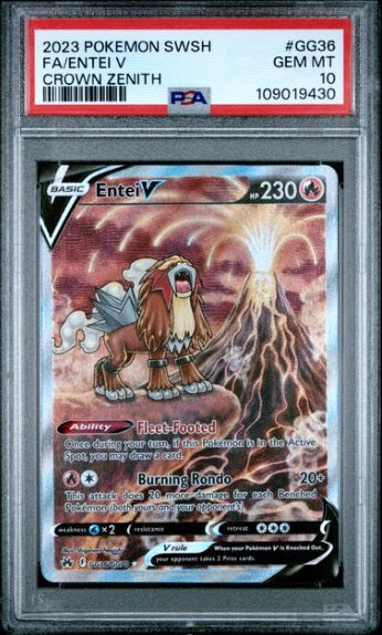 PSA 10- ENTEI V #GG36 FULL ART - 2023 POKEMON SWORD & SHIELD - CROWN ZENITH GRADED CARD