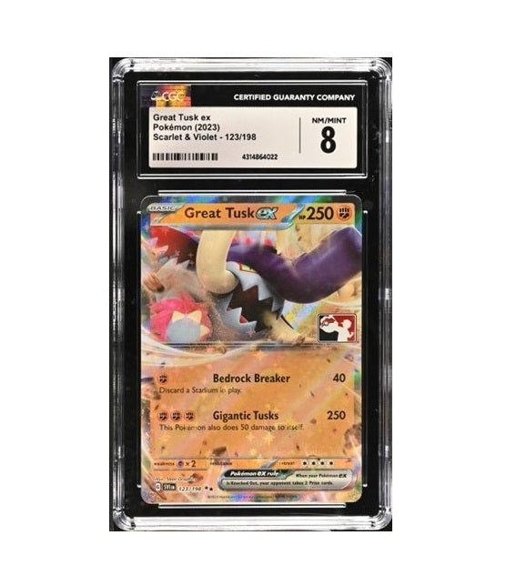 CGC 8 - 2023 POKEMON PLAY! GREAT TUSK EX #123/198 - SCARLET & VIOLET POKEMON PRIZE PACK SERIES 3