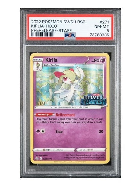 PSA 8 - 2022 POKEMON KIRLIA #271 - PRELEASE - STAFF - SWSH BLACK STAR PROMO