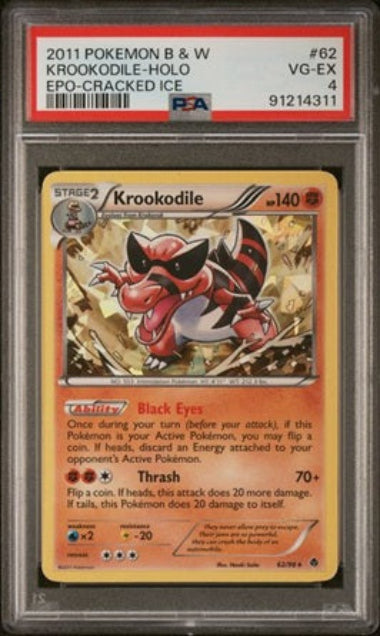 PSA 4 - KROOKODILE #62 - 2011 POKEMON BLACK & WHITE EMERGING POWERS - CRACKED ICE HOLO GRADED CARD