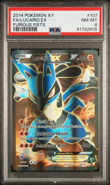 PSA 8 - #207 POKEMON LUCARIO EX FURIOUS FISTS - 2014 POKEMON XY - FULL ART