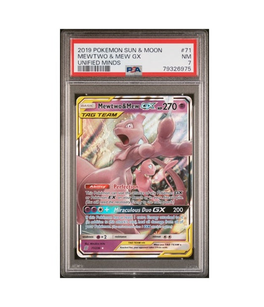 PSA 7 - MEWTWO & MEW GX #71 - 2019 POKEMON SUN & MOON UNIFIED MINDS GRADED CARD