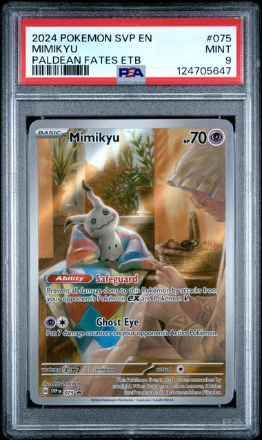PSA 9 - MIMIKYU #075- 2024 PALDEAN FATES ETB - POKEMON SVP EN-SV BLACK STAR PROMO GRADED CARD