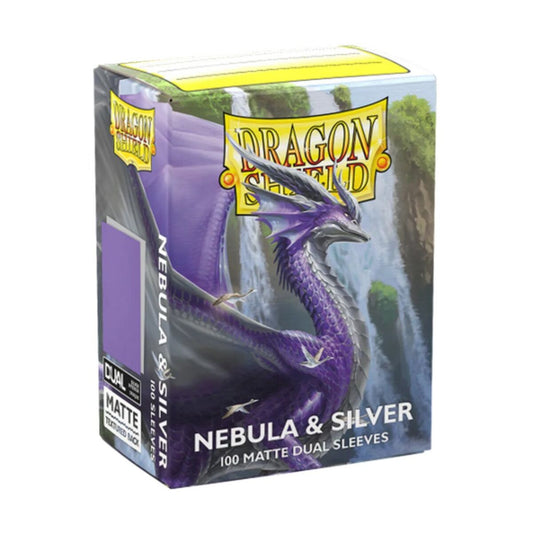 DRAGON SHIELD: BOXED 100 CARD GAMING SLEEVES - MATTE - DUAL - NEBULA & SILVER