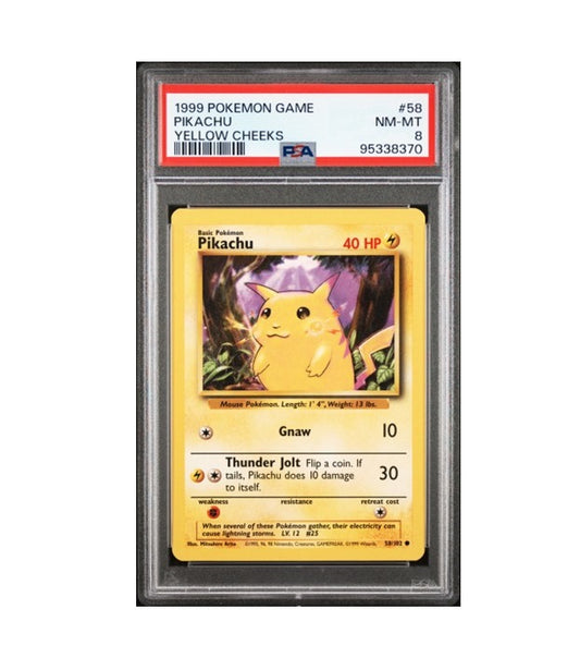 PSA 8 - PIKACHU #58/102 YELLOW CHEEKS - 1999 ORIGINAL BASE SET POKEMON TCG CARD