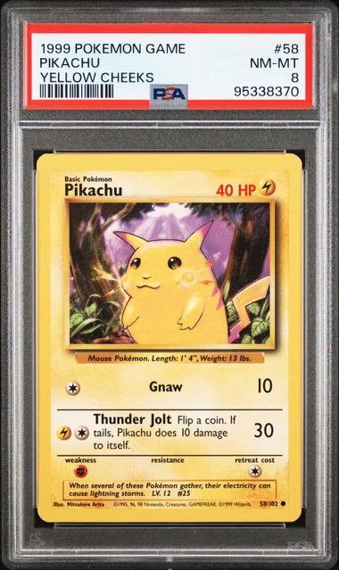 PSA 8 - PIKACHU #58/102 YELLOW CHEEKS - 1999 ORIGINAL BASE SET POKEMON TCG CARD