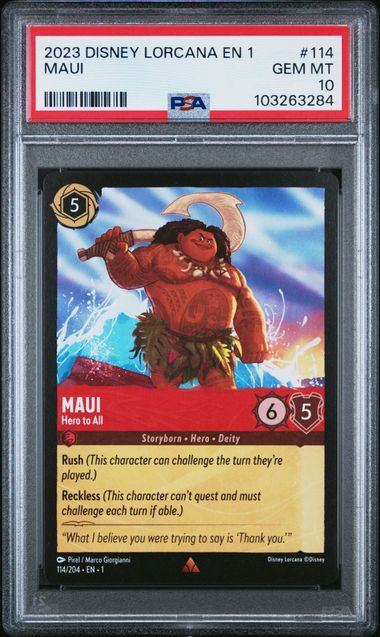 PSA 10 - MAUI #114 - RARE - 2023 DISNEY LORCANA EN 1 - FIRST CHAPTER GRADED CARD