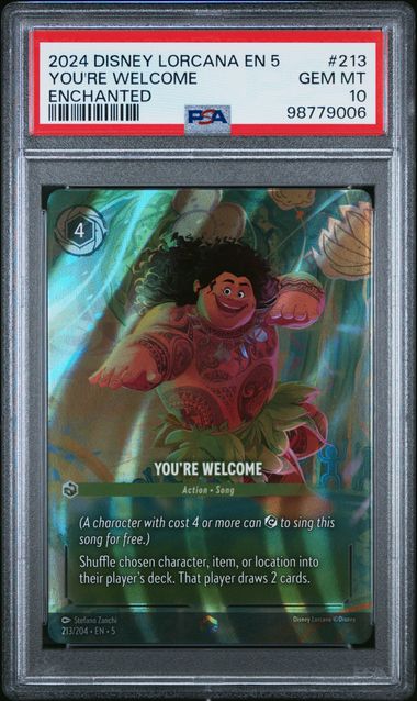 PSA 10 - YOU'RE WELCOME #213 - ENCHANTED - 2023 DISNEY LORCANA EN 5 - SHIMMERING SKIES GRADED CARD