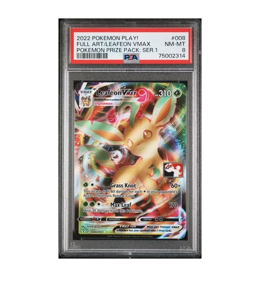 PSA 8 - 2022 POKEMON PLAY! FULL ART/LEAFEON VMAX #008 - POKEMON PRIZE PACK SERIES 1.