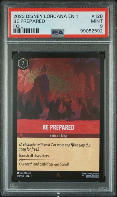 PSA 9 - BE PREPARED #128 RARE COLD FOIL - 2023 DISNEY LORCANA EN 1 - FIRST CHAPTER GRADED CARD