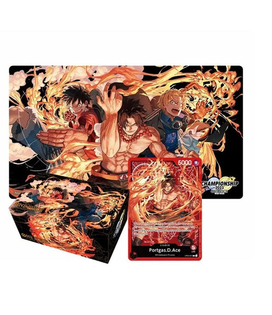 ONE PIECE CARD GAME SPECIAL GOODS SET ACE/SABO/LUFFY PLAYMAT, STORAGE BOX & CARD