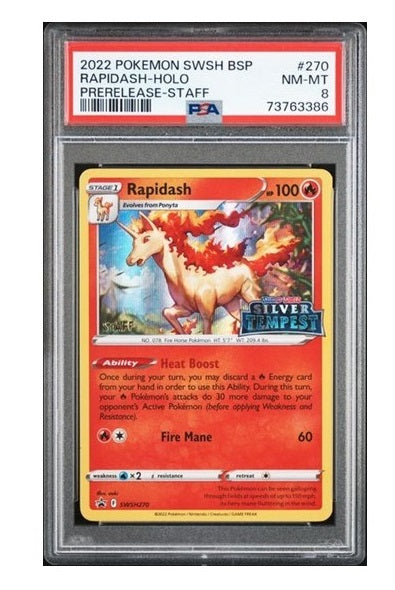 PSA 8 - 2022 POKEMON RAPIDASH #270 - PRELEASE - STAFF - SWSH BLACK STAR PROMO