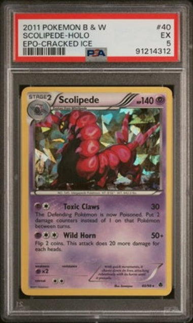 PSA 5 - #40 POKEMON SCOLIPEDE - 2011 POKEMON BLACK & WHITE EMERGING POWERS -CRACKED ICE HOLO