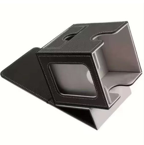 Trading Card Deck Storage Case PU Leather Single Window Deck Box - Accessories Drawer Black/Grey Lining