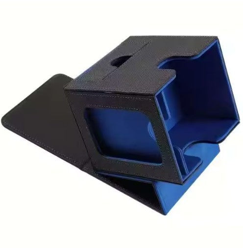 Trading Card Deck Storage Case PU Leather Single Window Deck Box - Accessories Drawer Black/Blue Lining