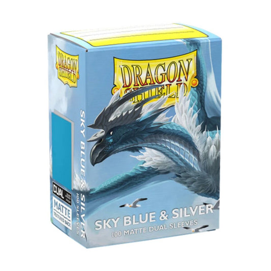 DRAGON SHIELD: BOXED 100 CARD GAMING SLEEVES - MATTE - DUAL - SKY BLUE & SILVER