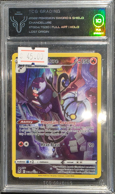 TCG GRADING 10 - CHANDELURE #TG04 FULL ART HOLO- 2022 SWORD & SHIELD - LOST ORIGIN GRADED CARD