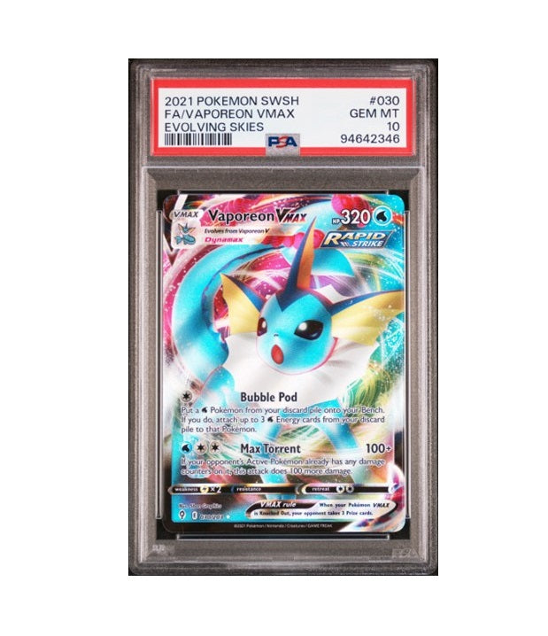 PSA 10 - VAPOREON VMAX #030/203 FULL ART - 2021 POKEMON SWSH EVOLVING SKIES GRADED CARD