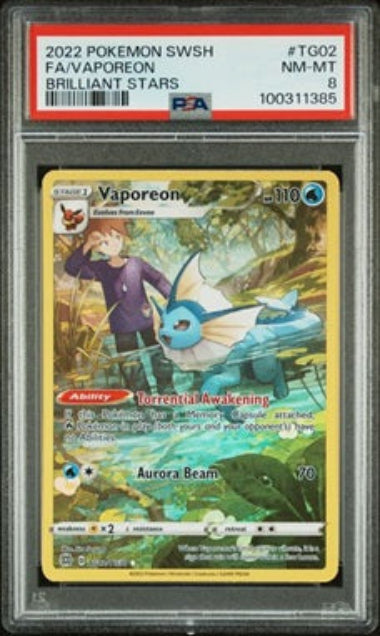 PSA 8 - #TG02 POKEMON VAPOREON - 2022 POKEMON BRILLANT STARS - FULL ART