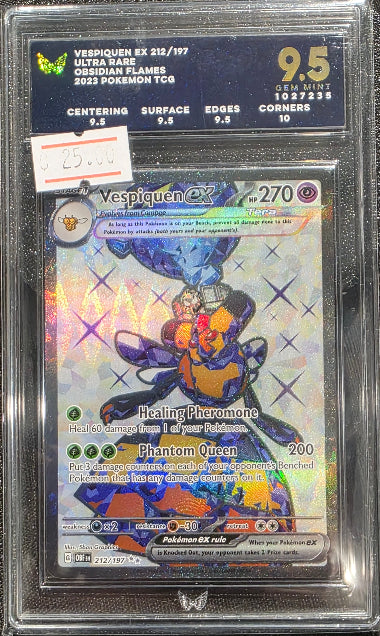 ARK GRADING 9.5 - VESPIQUEN EX #212 ULTRA RARE- 2023 SCARLET & VIOLET - OBSIDIAN FLAMES GRADED CARD