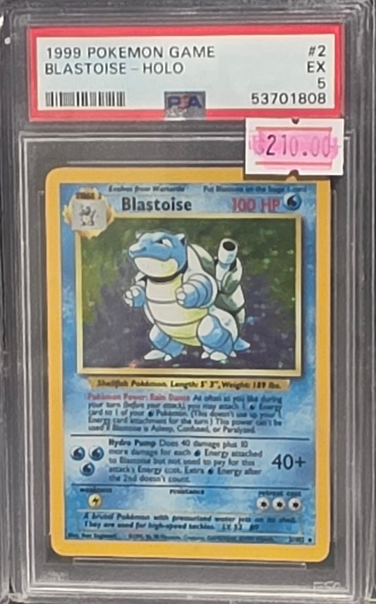PSA 5 - BLASTIOSE #2/102 - 1999 POKEMON BASE SET UNLIMITED - HOLO GRADED CARD