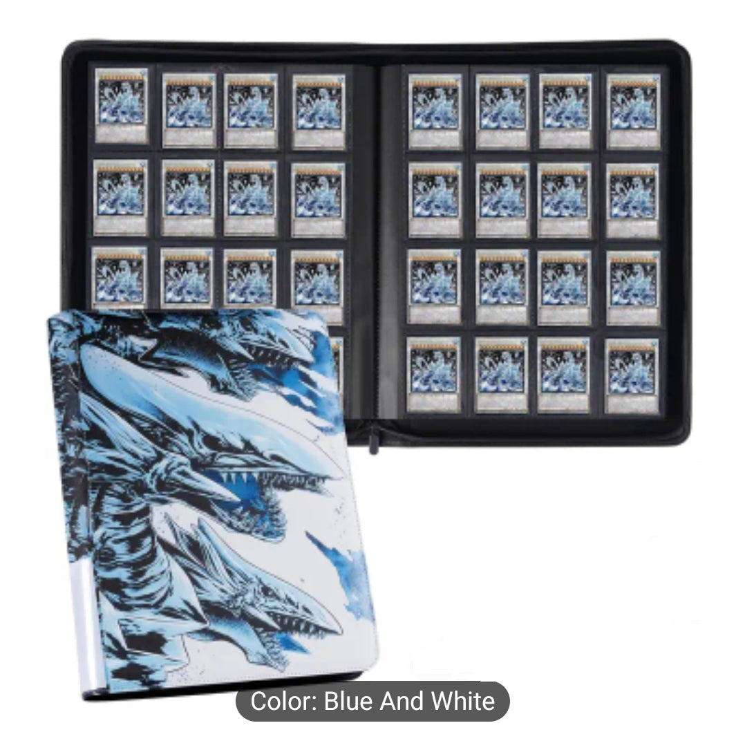 1024 XL Premium Side Loading Card Binder Blue & White Dragon PU Leather 16 Pocket Storage Card Holder