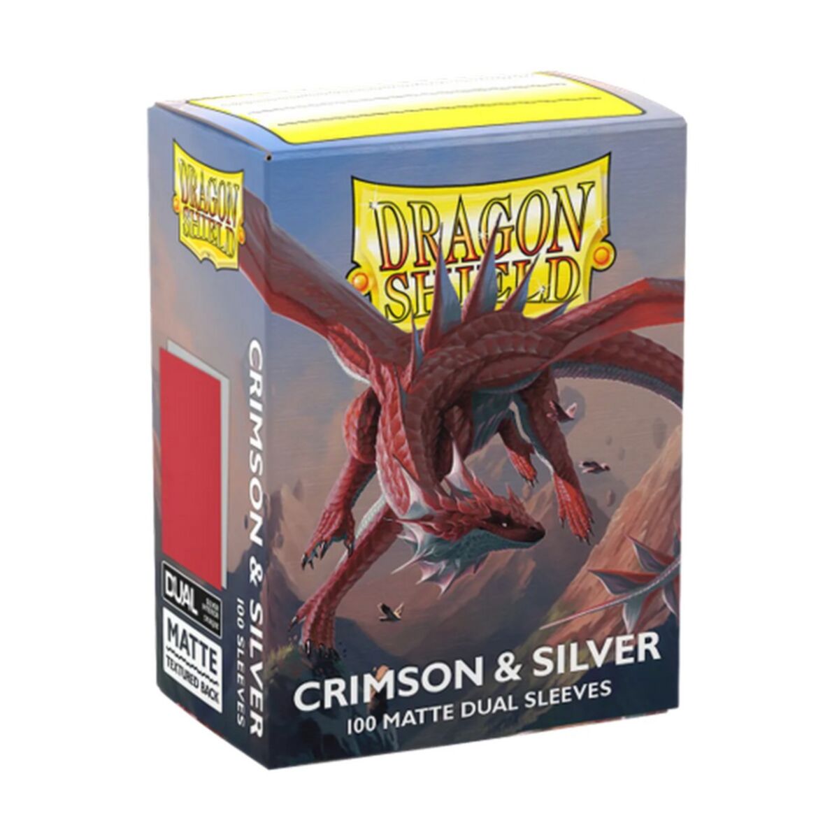 DRAGON SHIELD: BOXED 100 CARD GAMING SLEEVES - MATTE - DUAL - CRIMSON & SILVER
