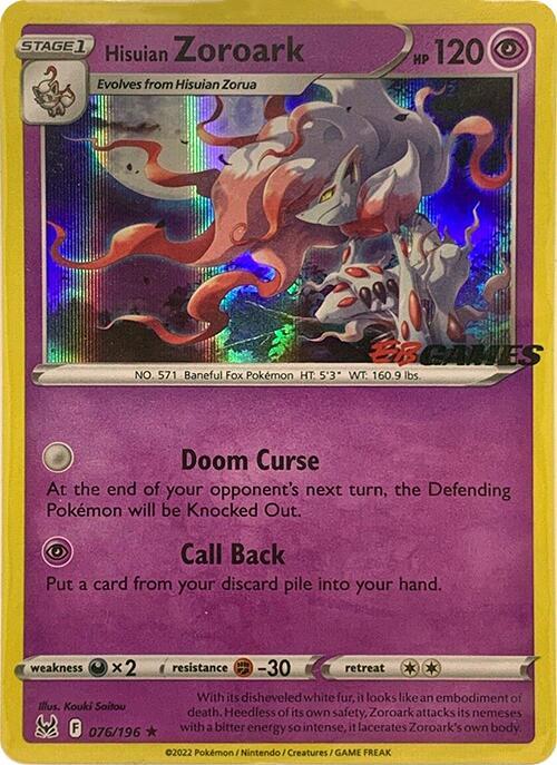 Hisuian Zoroark EB Games Exclusive 076/196 (Miscellaneous Cards & Products)  - Holofoil