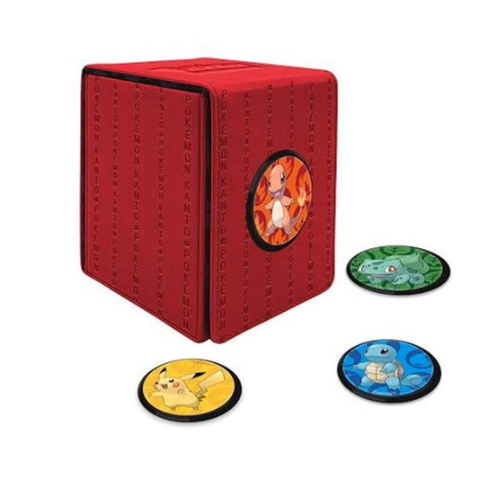 ULTRA PRO Pokémon - Kanto Alcove Click Deck Storage Box - Charmander, Bulbasaur, Squirtle & Pikachu Badges