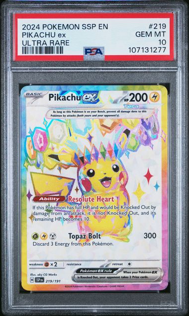 PSA 10 - PIKACHU EX #219 - 2024 POKEMON SSP EN-SURGING SPARKS - ULTRA RARE GRADED CARD (Copy)