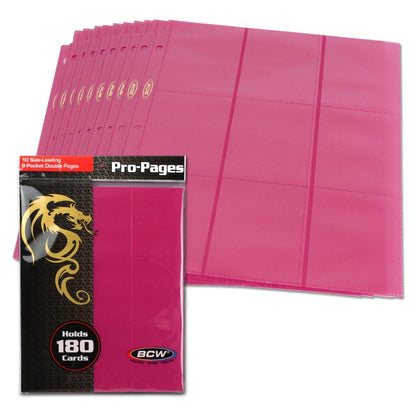 BCW Pro-Pages 18-Pocket Pages Side-Loading (10Pk)- Hot Pink