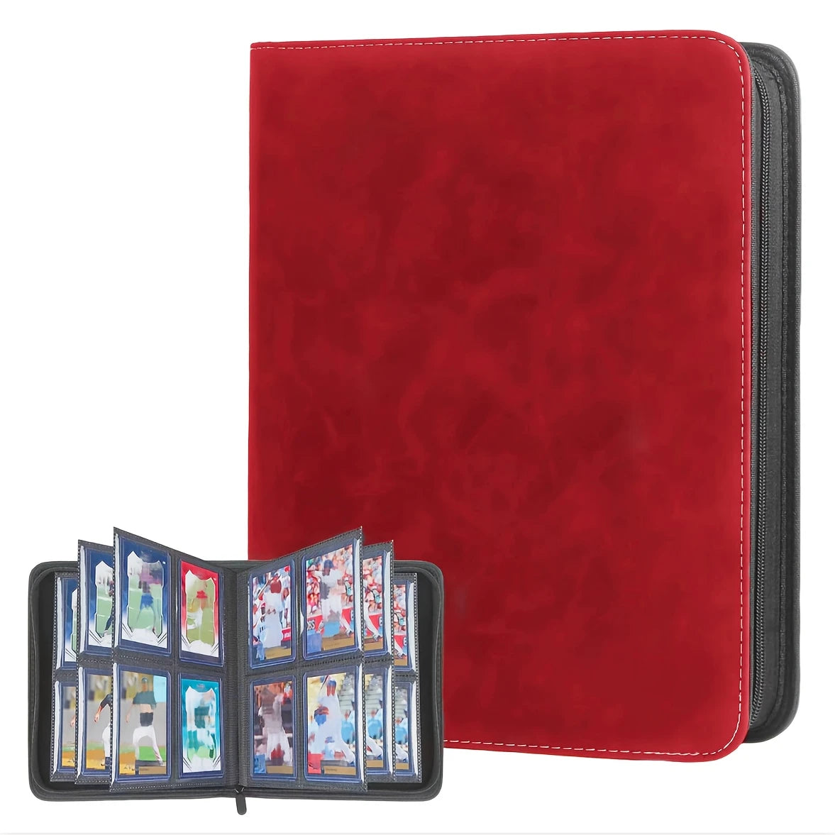 Top Loader Zip Folder 4 pocket 112 slot Denim Red Binder - 35 Pt