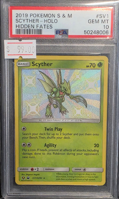 PSA 10 - #SV1 SCYTHER SHINING RARE - 2019 POKEMON HIDDEN FATES GRADED CARD