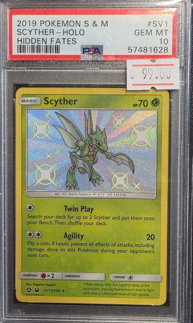 PSA 10 - #SV1 SCYTHER SHINING RARE - 2019 POKEMON HIDDEN FATES GRADED CARD